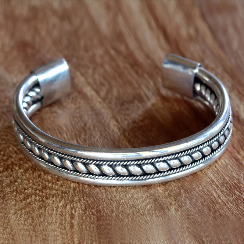 Best bangle bracelets with infinity symbols for a timeless and meaningful design-Strength of Celuk Modern Sterling Silver Cuff Bracelet Handcrafted in Bali