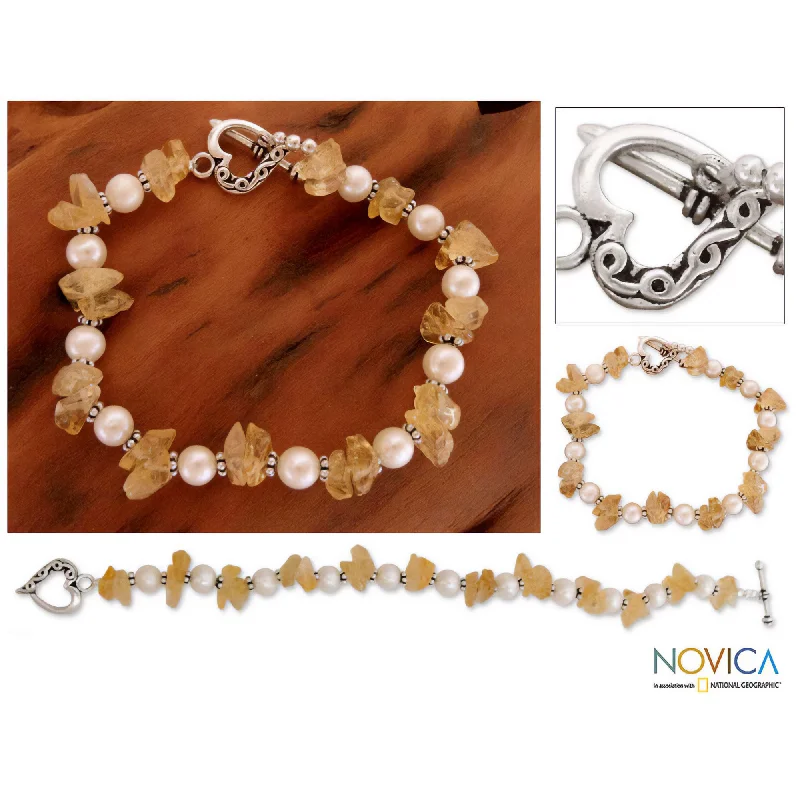 Gold bangle bracelets for women with a minimalist and sleek design-Summer Moon Citrine & Pearl Bracelet