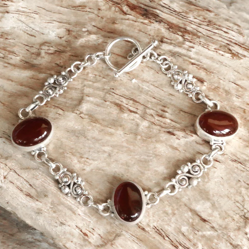 Bangle bracelets with polished marble inlays for a chic and trendy appearance-Sunset in Bali Sterling Silver Carnelian Link Bracelet