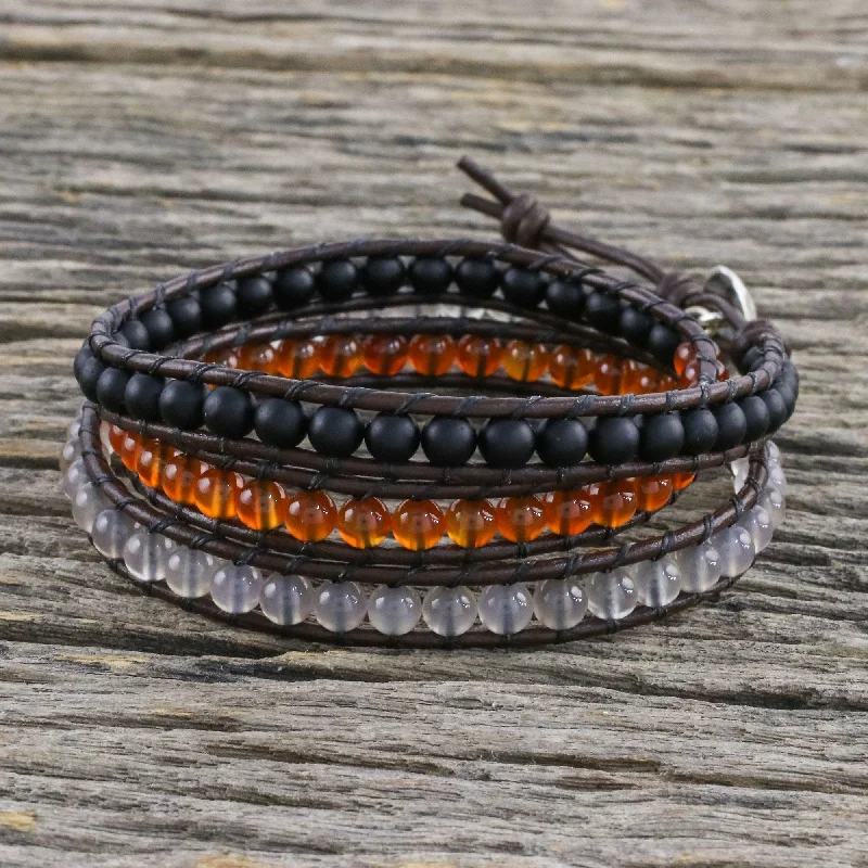 Best bangle bracelets with smooth sterling silver for a polished, refined finish-Sunset Wanderlust Unisex Leather and Multi-Gemstone Beaded Wrap Bracelet