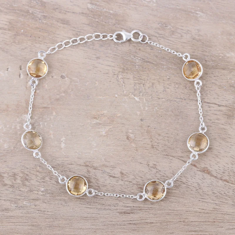 Best bangle bracelets with vibrant stones for a rich and colorful appearance-Sunshine Drops Sterling Silver Chain and Yellow Citrine Station Bracelet