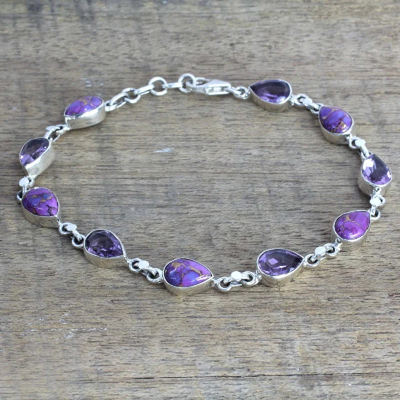 Bangle bracelets with braided leather straps for a chic, rustic vibe-Tears of India Amethyst Composite Turquoise Link Bracelet from India