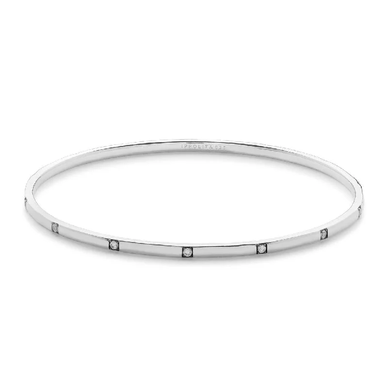 Bangle bracelets with enamel inlay designs for a colorful and eye-catching appearance-Thin Bangle in Sterling Silver with Diamonds