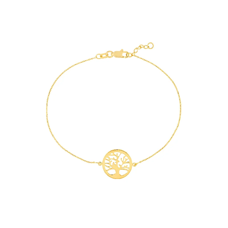 Stackable bangle bracelets with customizable charms for a personalized collection-Tree of Life Cutout Adjustable Bracelet