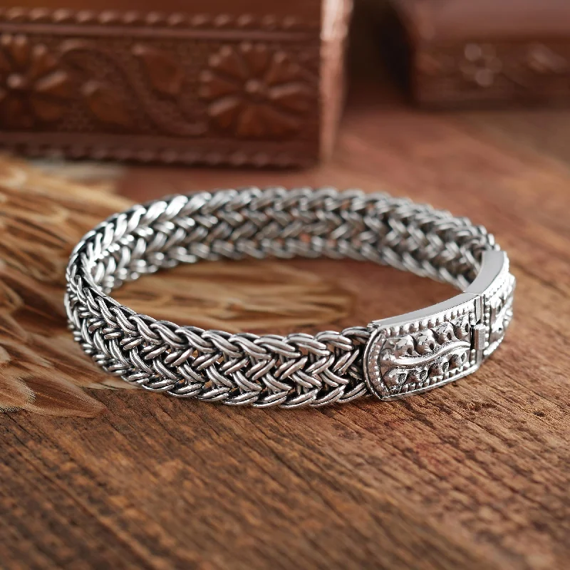 Best bangle bracelets with clear acrylic for a modern, transparent design-Unity Silver Braided Wristband Bracelet