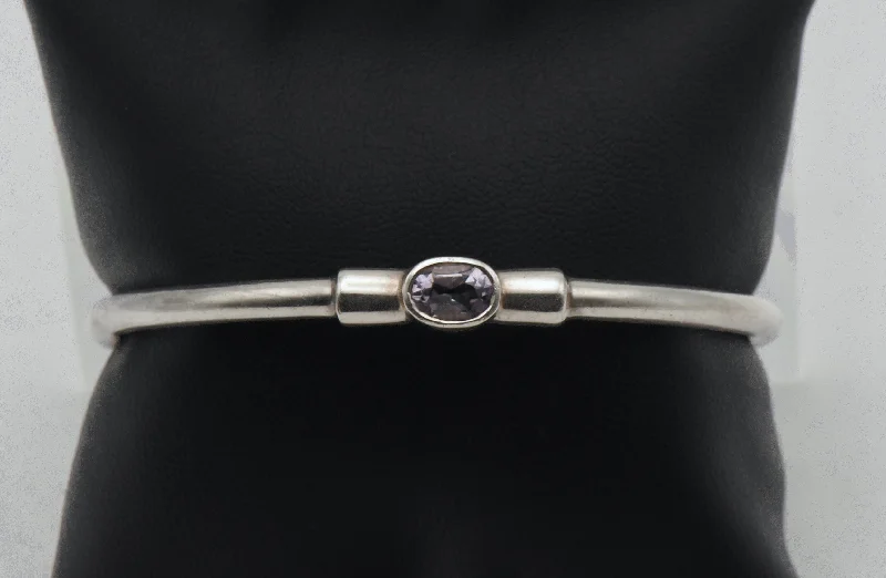 Best bangle bracelets with sapphire stones for an elegant and rich pop of color-Vintage Sterling Silver Amethyst Bangle Bracelet