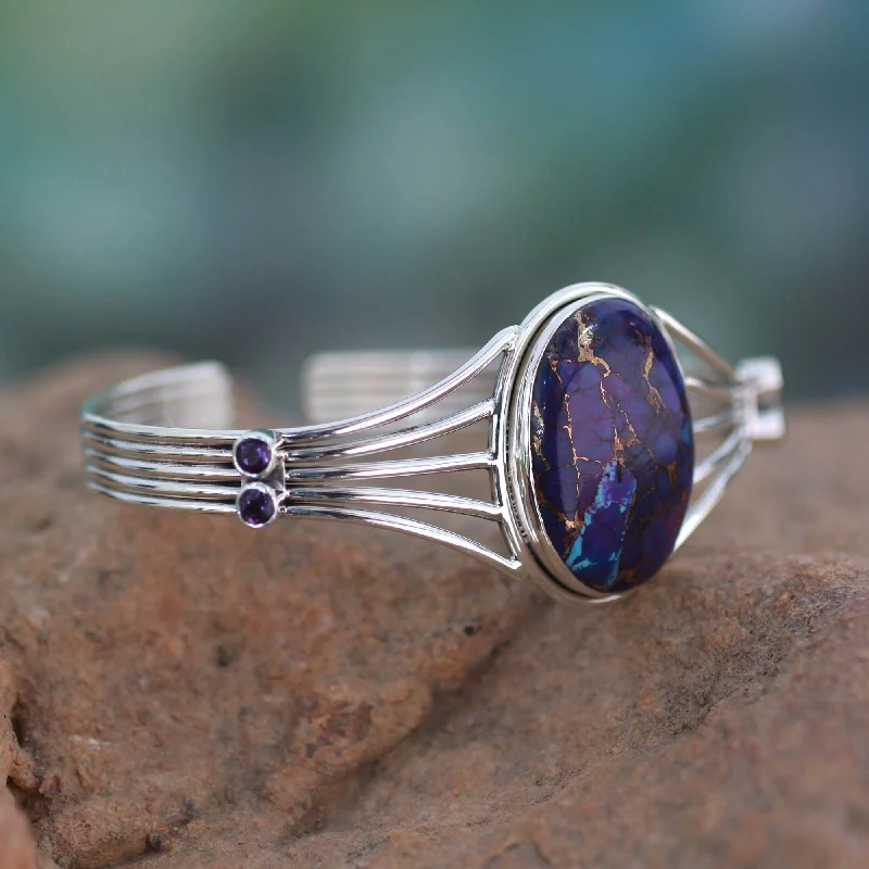 Best bangle bracelets with rustic copper for a unique, earthy style-Violet Island Amethyst and Composite Turquoise Silver Cuff Bracelet