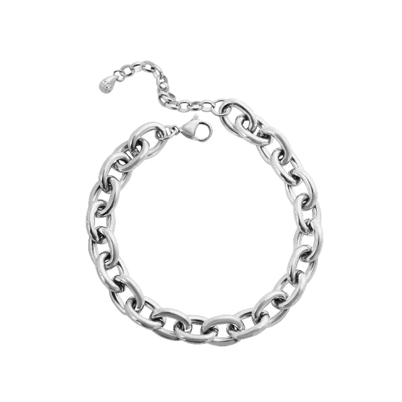 Best bangle bracelets with stacked designs for a trendy and fashionable look-Waterproof Bold Oval Link Silver Bracelet