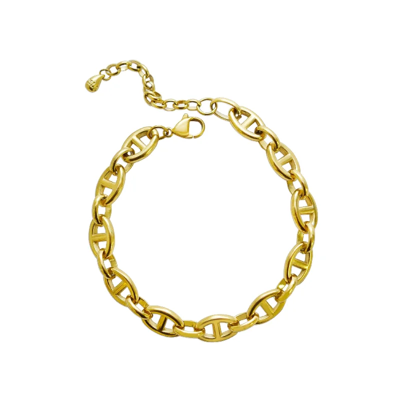 Traditional gold bangle bracelets with a smooth finish for a classic look-Waterproof Chunky Mariner Gold Bracelet