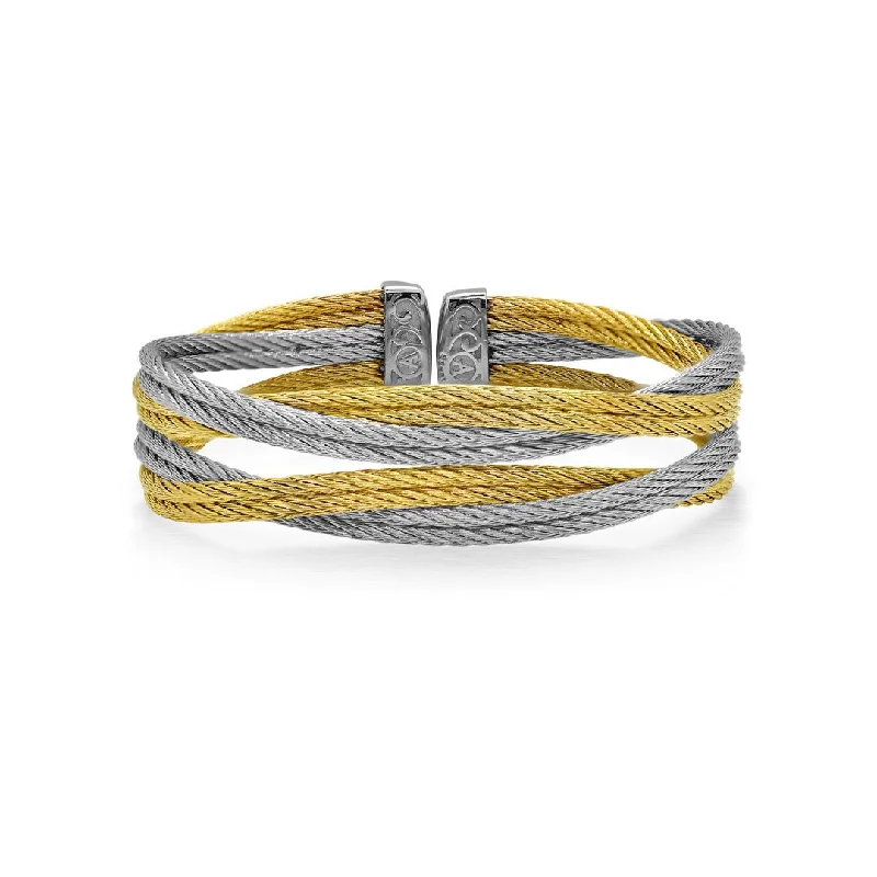 Best bangle bracelets with minimalist geometric designs for a contemporary, edgy look-Yellow & Grey Cable Bangle Bracelet